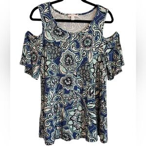 Westport Floral Cold Shoulder Swing Hem Top Size 1X